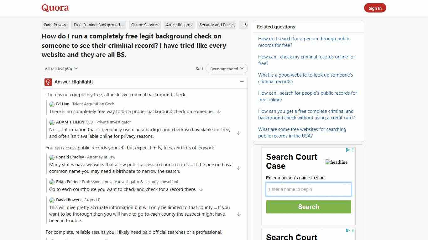 How to run a completely free legit background check on someone to see their criminal record - Quora
